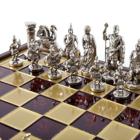 Greek Roman Period Metal Chess Set Gold &Silver Chessmen 41Cm Manopoulos Sk11Red