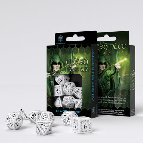 Elvish Dice Set White And Black Role Playing Games Q-Workshop Dnd Rpg Roll NEW