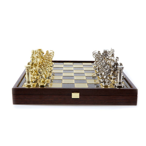 Archers Metal Chess Set Gold & Silver Chessmen Board 41Cm Manopoulos Sk10Bro