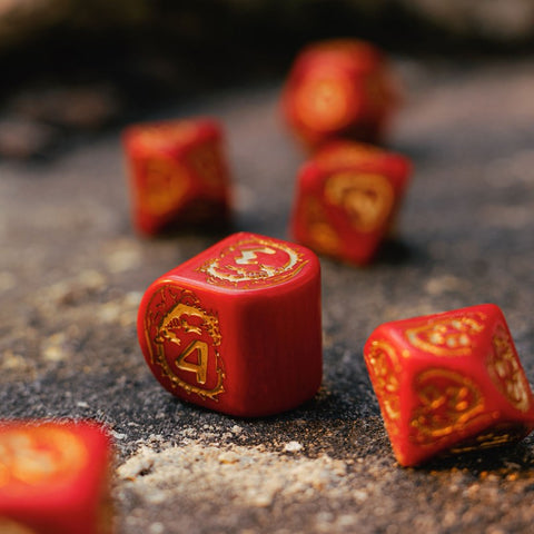 Dragons Rpg Dice Set Red And Gold Role Games Q-Workshop Dnd Modern D4 Roll NEW