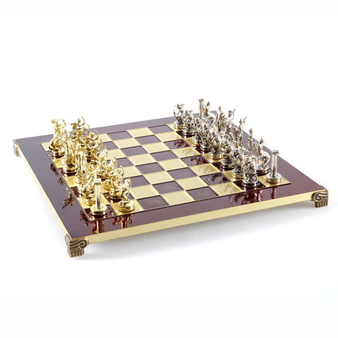 Labours Of Hercules Metal Chess Set Gold & Silver Chessmen 36Cm Manopoulos S5Red