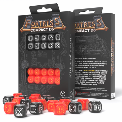 Fortress Compact D6 Dice Set Black & Red Role Playing Games Q-Workshop Stcb04