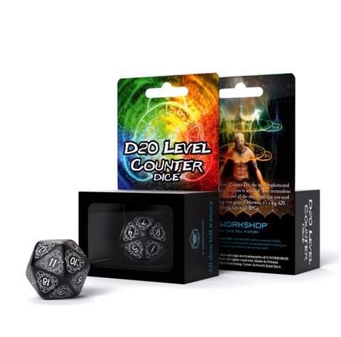 D20 Level Counter Dice Black And White All Dice Tell A Story 30Mm Q-Workshop NEW