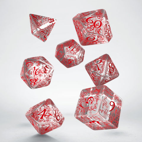 Elvish Dice Set Translucent And Red Role Games Q-Workshop Dnd Transparent NEW