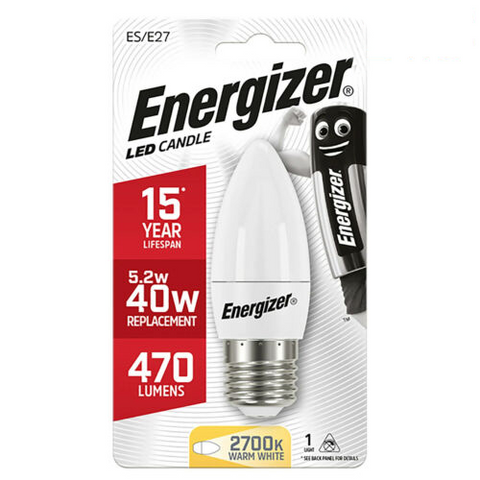 Energizer Led Candle S8881 White Bulb Es/E27 2700K Warm White 5.2W/40W 470Lm NEW