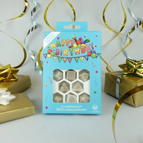Q-Workshop 20 Years Happy Birthday Dice Set White & Gold Limited Edition S20Y03