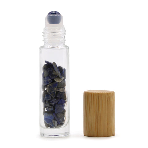 Gemstone Essential Oil Roller Bottle - Sodalite With Wooden Cap Crystals