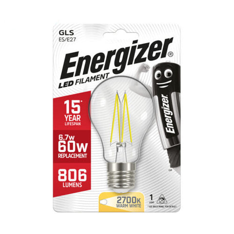 Energizer Led Filament Bulb Gls E27 S9026 6.7W 60W 806 Lumens Warm White NEW