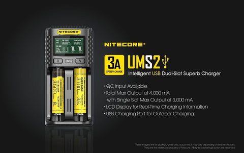 Nitecore Ums2 Intelligent USb Superb Charger Rechargeable Battery Li-Ion/Nimh