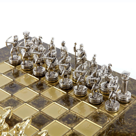 Archers Metal Chess Set Gold & Silver Chessmen Board 28Cm Manopoulos S15Bro