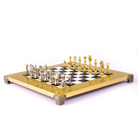 Classic Metal Staunton Chess Set Gold & Silver Chessmen 28Cm Manopoulos S32Bla