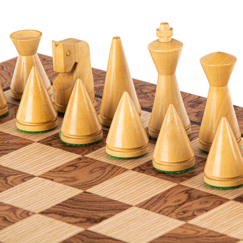 Walnut Burl Chess set 40x40cm with Modern Style Chessmen Manopoulos