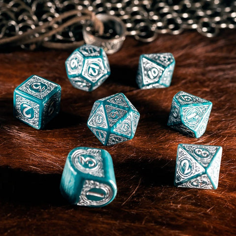 Viking Dice Set Mjolnir Green Silver Roleplaying Games Q-Workshop Dnd Rpg NEW