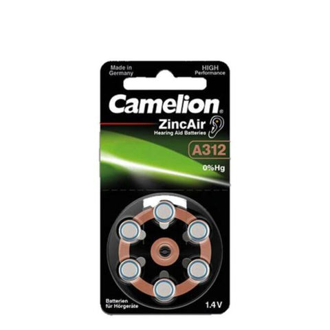 Camelion Zinc-Air 312 hearing aid batteries, 6 piece