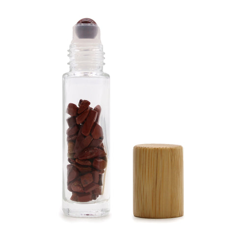 Gemstone Essential Oil Roller Bottle - Red Jasper With Wooden Cap Crystals NEW
