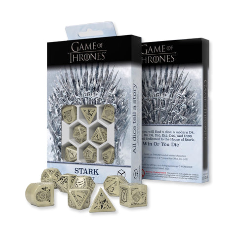 Game of Thrones House Stark Dice Set by Q-Workshop, 8pc RPG Polyhedral Beige