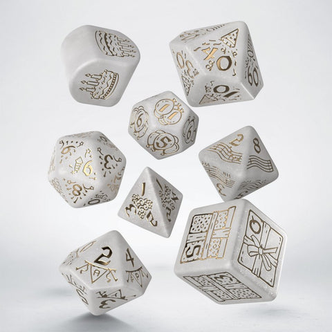 Q-Workshop 20 Years Happy Birthday Dice Set White & Gold Limited Edition S20Y03