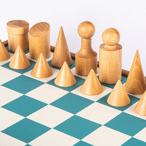 Wood Chess Set Bauhaus Style Chessmen Leatherette Board 40Cm Manopoulos Sd50Tir