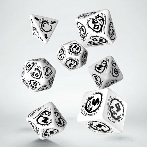 Dragons Rpg Dice Set White And Black Role Playing Games Q-Workshop Dnd Roll NEW