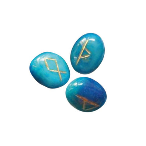 Blue Onyx Runes Natural Stone Meditation Esoteric With Bag Lo Scarabeo NEW