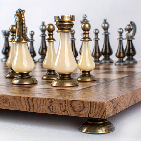Pearl Metal Chess Set Walnut Burl & Oak Chessboard 50Cm Manopoulos Sw60A50J