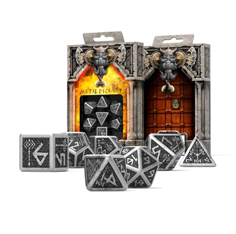 Metal Dwarven Dice Set Rpg Playing Games Q-Workshop Silver Black Metal NEW