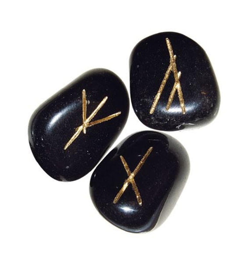 Black Agate Runes Natural Stone Meditation Esoteric With Bag Lo Scarabeo NEW