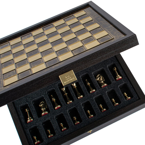 Classic Metal Staunton Chess Set Gold & Silver Chessmen 27Cm Manopoulos Sk32Bro