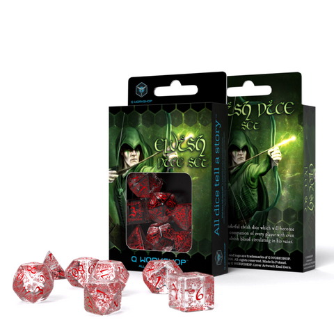 Elvish Dice Set Translucent And Red Role Games Q-Workshop Dnd Transparent NEW