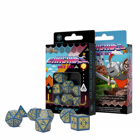 Arcade Dice Set Rpg Role Playing Games Q-Workshop Blue And Yellow Dnd NEW