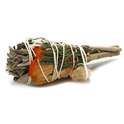 Smudge Stick - Cleansing Energy Sage Torch With Citrine By Ancient Wisdom NEW