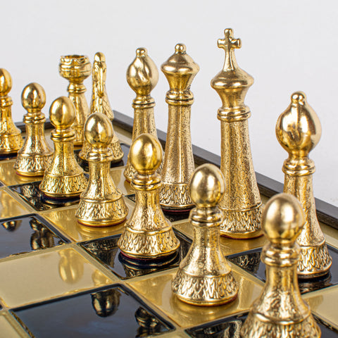 Classic Metal Staunton Chess Set Gold & Silver Chessmen 41Cm Manopoulos Sk33Blu