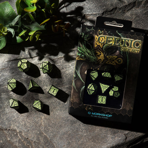Celtic 3D Revised Dice Set Black And Green Rpg Role Playing Games Q-Workshop NEW