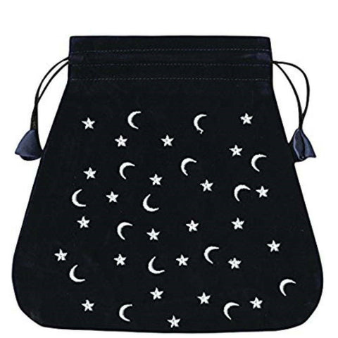 Moon And Stars Velvet Bag Black Embroidered Cards Lo Scarabeo 200X200 Mm Lx02