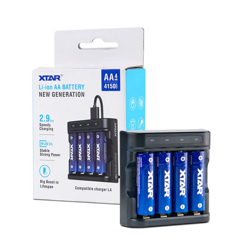 Xtar L4 Battery Charger With 4Xaa Batteries 2500Mah 1.5V For Li-Ion & Ni-Mh