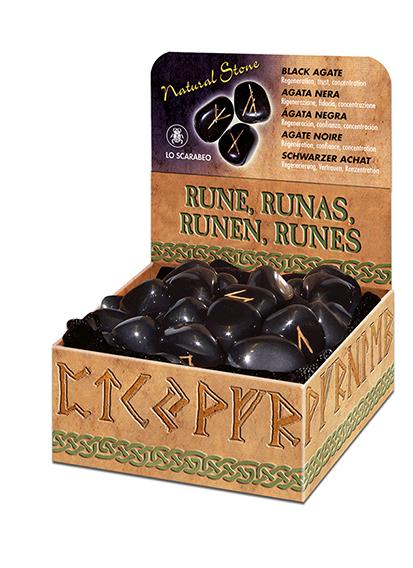 Black Agate Runes Natural Stone Meditation Esoteric With Bag Lo Scarabeo NEW