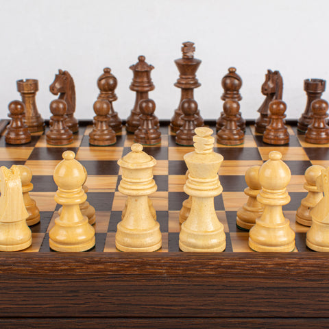 Wood Chess Set Staunton Chessmen Olive Burl/Wenge Board 27Cm Manopoulos Skw4130H