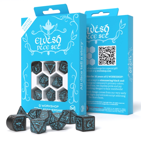 Q-Workshop 20 Years Elvish Dice Set Black & Turquoise Limited Edition S20Y01