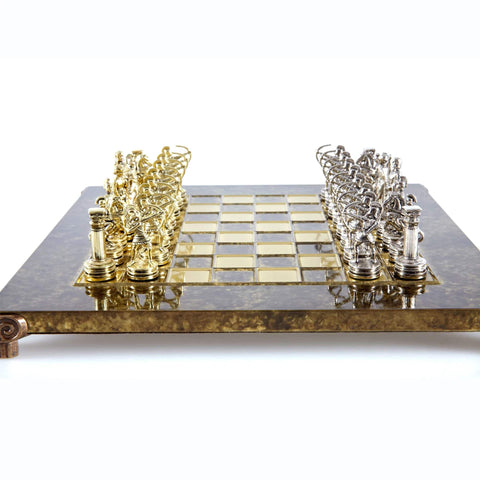 Archers Metal Chess Set Gold & Silver Chessmen Board 28Cm Manopoulos S15Bro