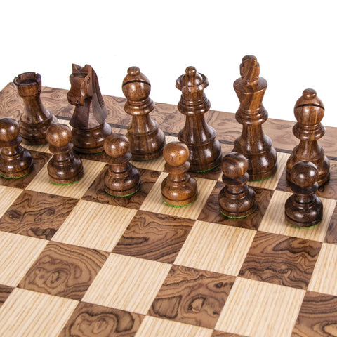 Walnut Burl Chess set 40x40cm with Staunton Chessmen Manopoulos