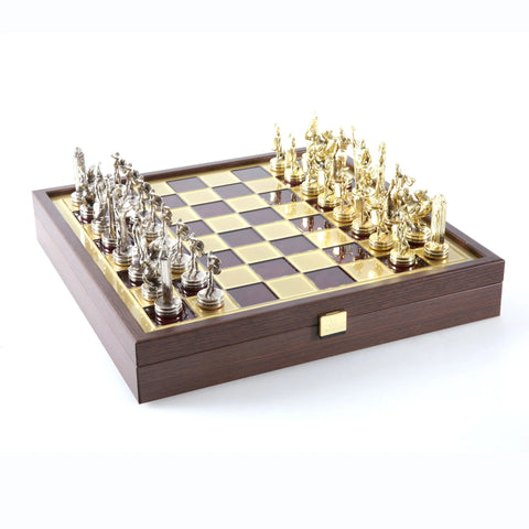 Greek Mythology Metal Chess Set Gold & Silver Chessmen 34cm Manopoulos SK4RED