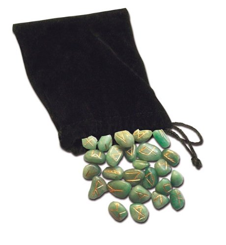 Green Aventurine Runes Natural Stone Meditation With Bag Lo Scarabeo NEW