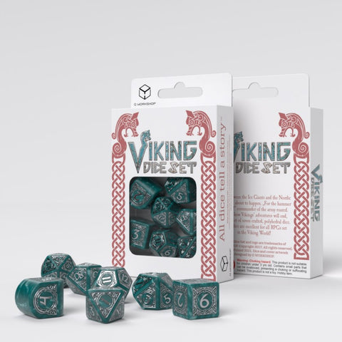 Viking Dice Set Mjolnir Green Silver Roleplaying Games Q-Workshop Dnd Rpg NEW