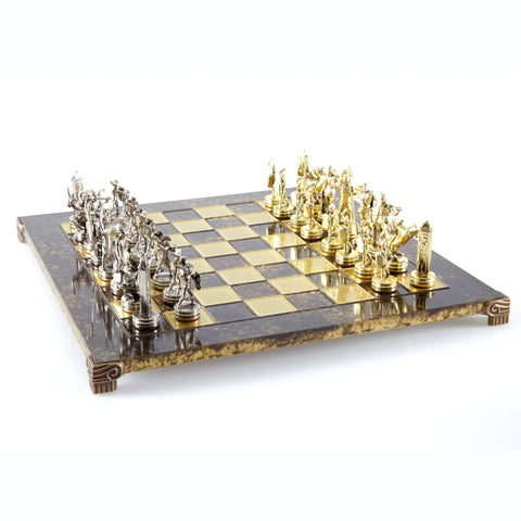 Greek Mythology Metal Chess Set Gold & Silver Chessmen 36cm Manopoulos S4BRO