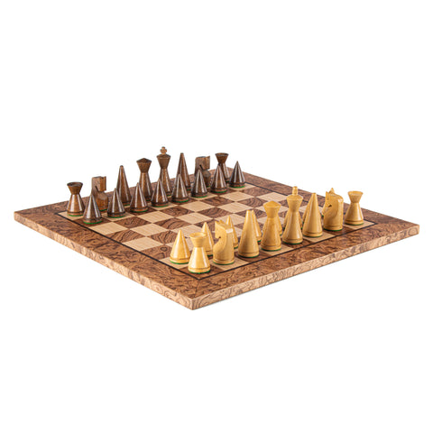 Walnut Burl Chess set 40x40cm with Modern Style Chessmen Manopoulos