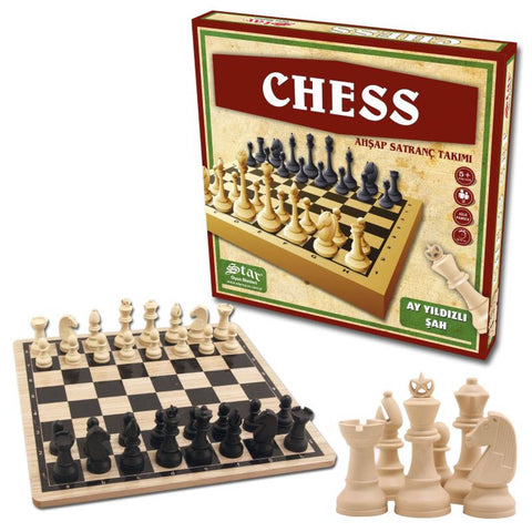 Wooden Chess Set Wood Board And Plastic Chessman Original Star