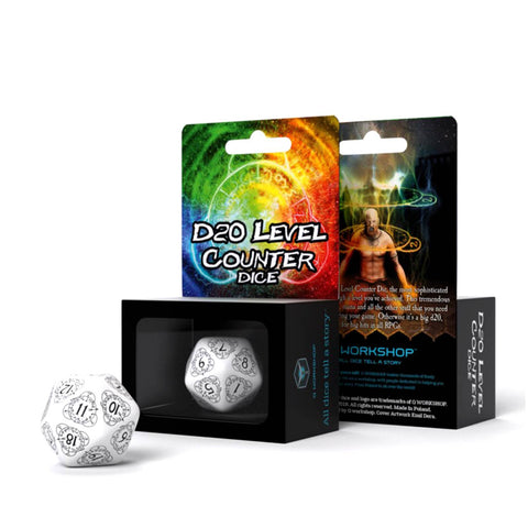 D20 Level Counter Dice White Black All Dice Tell A Story 30Mm Q-Workshop
