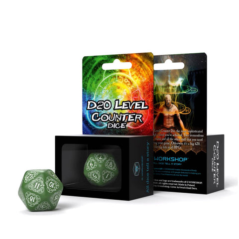 D20 Level Counter Dice Green And White All Dice Tell A Story 30Mm Q-Workshop