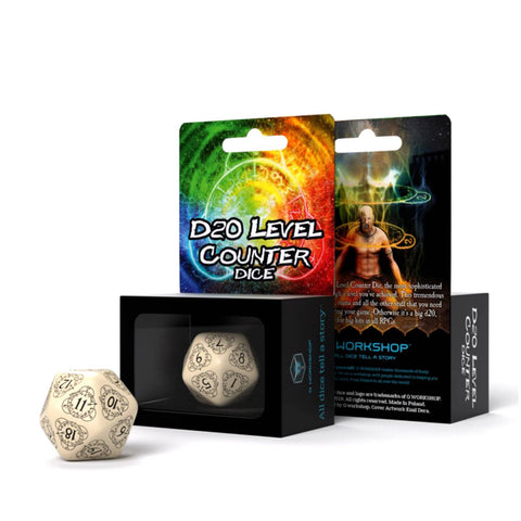 D20 Level Counter Dice Beige And Black All Dice Tell A Story 30Mm Q-Workshop