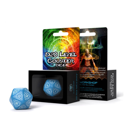 D20 Level Counter Dice Blue And White All Dice Tell A Story 30Mm Q-Workshop